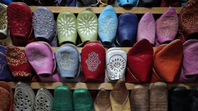 Traditional Moroccan slippers in Marrakech  souk 