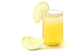 Green apple juice in glass isolated on white background.