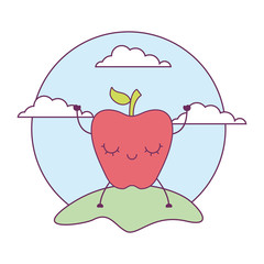 apple fruit kawaii character in landscape