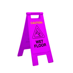 Color caution wet floor signs on white background.