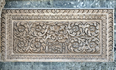 Relief on the north portal, facade detail of St. Mark's Basilica, St. Mark's Square, Venice, Italy