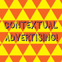 Writing note showing Contextual Advertising. Business photo showcasing method for targeting ads appearing on websites Repeat Triangle Tiles Arranged in Orange and Yellow Color Pattern.