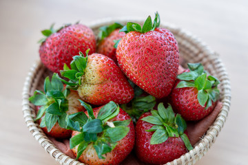 Close up of fresh red strawberry on the table