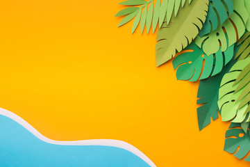 Fototapeta na wymiar Summer creative wallpaper with tropical resort near the water