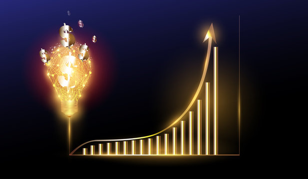 Gold Bulb ideas with gold graph growing up vector
