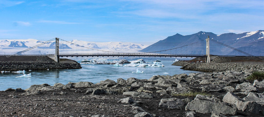 Icebergs floating on Lake Fjallsárlón / Jökulsárlón in Iceland	