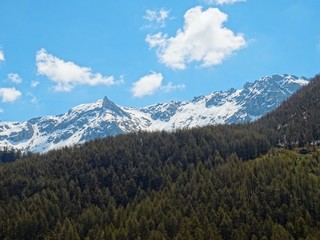 The mountains of the Italian Alps, in Val d'aosta, near the village of Chamois, Italy - June 2019.