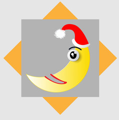 Cartoon moon pattern wearing a Christmas hat.