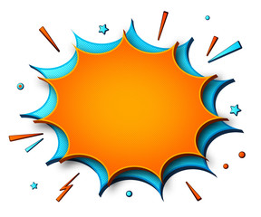 Comics background. Cartoon poster in pop art style with orange-blue speech bubbles with halftone and sound effects. Funny colorful banner with place for text on white backdrop
