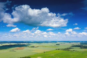 Fototapeta na wymiar Clouds in blue sky over summer landscape.