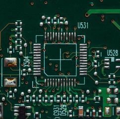 Macro photo of laptop microcircuits close up