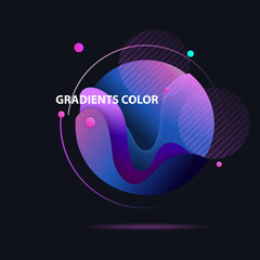 Abstract colorful circle. Gradient in sphere of dark blue, violet, purple. Round shape with orbit on black background. Vector template for logos, posters, banners design
