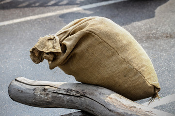  Full burlap bag.