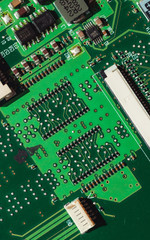 Macro photo of laptop microcircuits close up