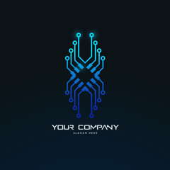 futuristic abstract spider shaped tech circuit board logo template