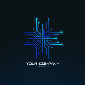 futuristic abstract tech circuit board logo template