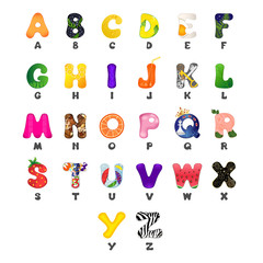 Alphabet of cartoon letters for learning, lettering and use as design elements.