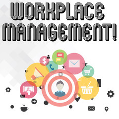Handwriting text writing Workplace Management. Concept meaning organizing things surrounding you in your working space photo of Digital Marketing Campaign Icons and Elements for Ecommerce.