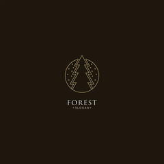 monoline forest, mountain and wave logo icon vector