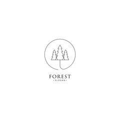 monoline forest, mountain and wave logo icon vector
