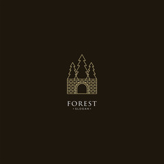 Fototapeta na wymiar monoline forest, mountain and wave logo icon vector