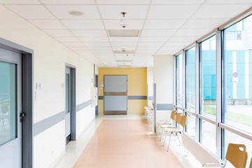 Fototapeta na wymiar Shot of an empty corridor of a modern hospital