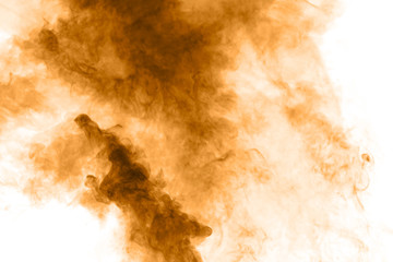 Abstract orange smoke on white background. Orange color clouds.