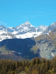 The mountains of the Italian Alps, in Val d'aosta, near the village of Chamois, Italy - June 2019.