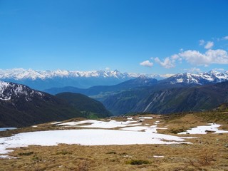 The mountains of the Italian Alps, in Val d'aosta, near the village of Chamois, Italy - June 2019.