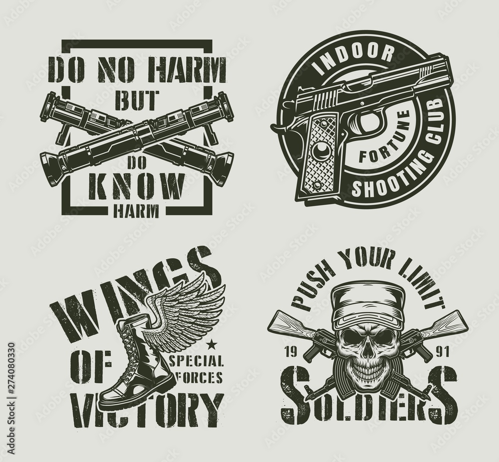 Wall mural Vintage monochrome military labels