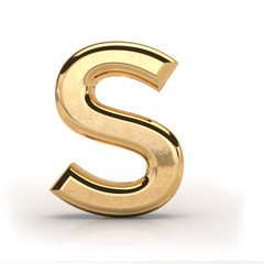 Naklejka premium Golden font, letter S, 3d render, gold metal texture, on white background