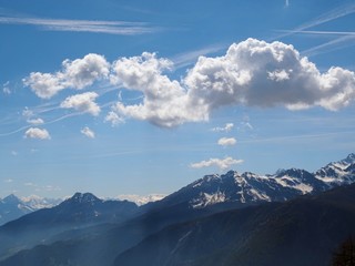 The mountains of the Italian Alps, in Val d'aosta, near the village of Chamois, Italy - June 2019.