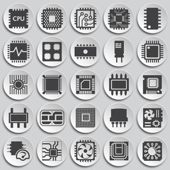 Computer chip related icons set on background for graphic and web design. Simple illustration. Internet concept symbol for website button or mobile app.