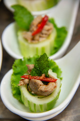 Spicy Mint Pork In Cucumbers