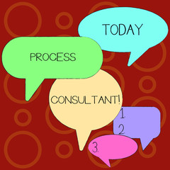 Text sign showing Process Consultant. Business photo showcasing someone researching and analyzing the processes Many Color Speech Bubble in Different Sizes and Shade for Group Discussion