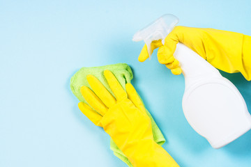 Cleaning concept on blue background.