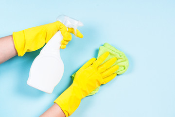 Cleaning concept on blue background.