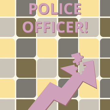 Word writing text Police Officer. Business photo showcasing a demonstrating who is an officer of the law enforcement team Colorful Arrow Pointing Upward with Detached Part Like Jigsaw Puzzle Piece