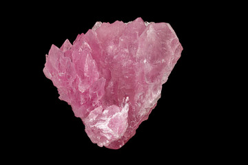 Macro pink quartz mineral stone on black background