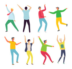 Man and woman dancing in pair, people moving together, holding each other, female rising hands, character on dance floor, full length view of dancer vector