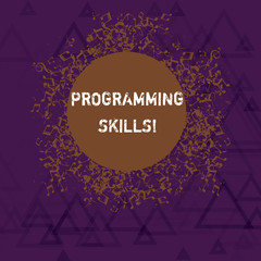 Writing note showing Programming Skills. Business concept for skills vital to write a program so computer can process Disarrayed Jumbled Musical Notes Icon with Colorful Circle