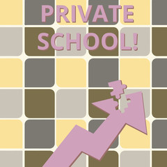 Word writing text Private School. Business photo showcasing an independent school supported wholly by the payment of fees Colorful Arrow Pointing Upward with Detached Part Like Jigsaw Puzzle Piece