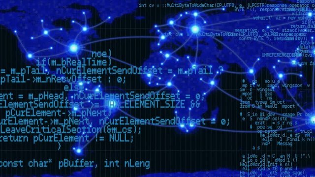 World map with asymmetrical lines and codes
