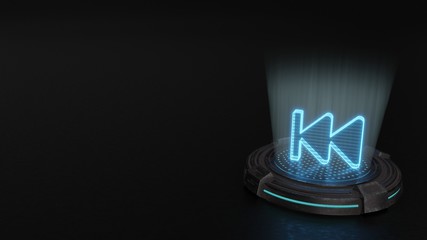3d hologram symbol of fast backward icon render