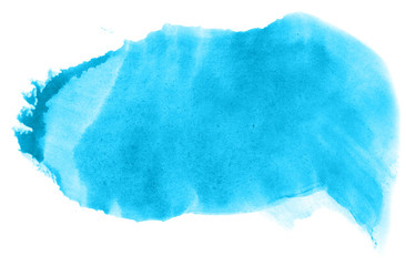 Abstract watercolor background hand-drawn on paper. Volumetric smoke elements. Cyan blue color. For design, web, card, text, decoration, surfaces.