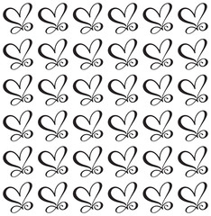 Seamless vector pattern with calligraphic hearts. Ornament for Valentine's day. Hand drawn illustration. Isolated brush strokes