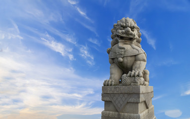 Buddhist sculpture. Singha Stone statue in Bangkok, Thailand