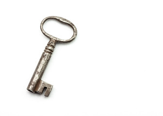 Old key on plain white background