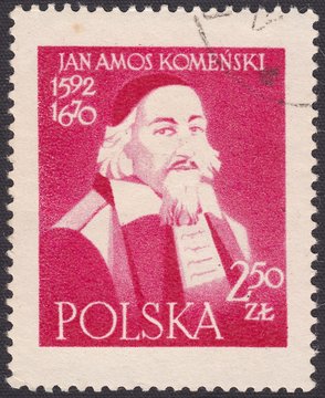 Jan Amos Komensky-Czech pedagogue-humanist, stamp Poland circa 1957