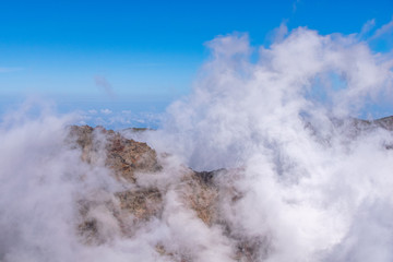 Above the clouds and geological landscape at Roque de los Muchachos, La Palma Island, Canary Islands, Spain